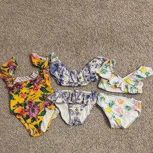 Janie and Jack Floral Kids Bikini Set - Yellow, Purple, White